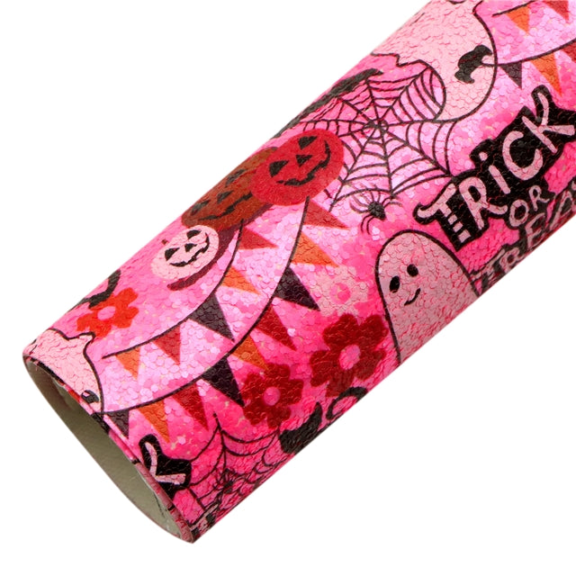 Premium Pink Trick Or Treat Chunky Glitter Faux Leather Fabric Sheets