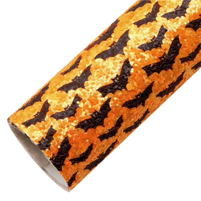 Premium Orange Bats Chunky Glitter Faux Leather Fabric Sheets