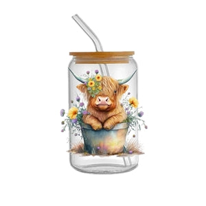 Flower Highland Cow 160z Cup Wrap