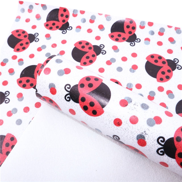 Flying Ladybug Fine Glitter Faux Leather Fabric Sheets