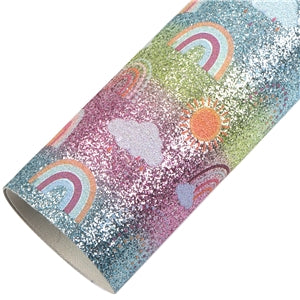 Rainbow Fine Glitter Faux Leather Fabric Sheets