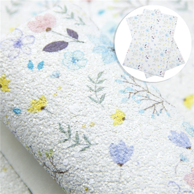 Floral Chunky Glitter Faux Leather Fabric Sheets