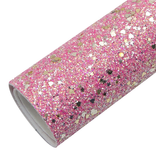 Hot Pink Stardust Chunky Glitter Faux Leather Fabric Sheets