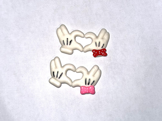 Mickey & Minnie Heart Hands Flat Back Clay Embellishment