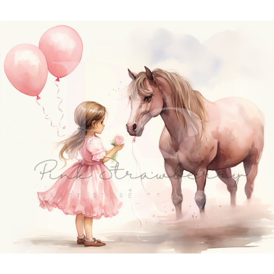 Girl With Balloons & Pony