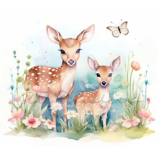 Deers In Floral Setting