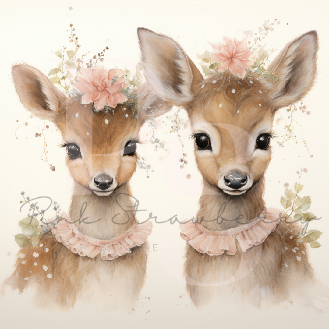 Floral Deers With Beige Background