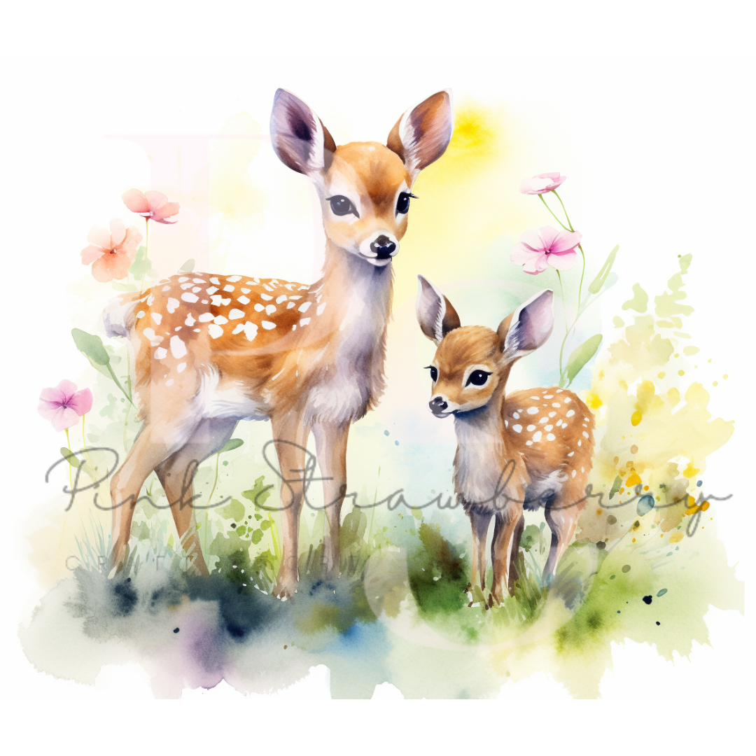 Mommy & Baby Deer In Meadow