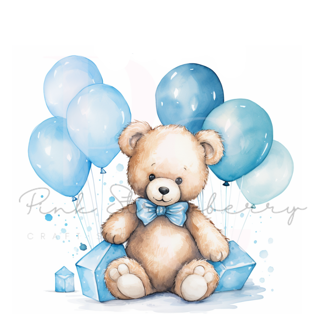 Teddy Bear Blue Balloons