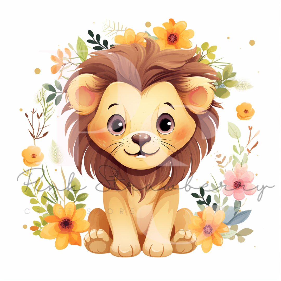 Clipart Lion In Floral Wreath