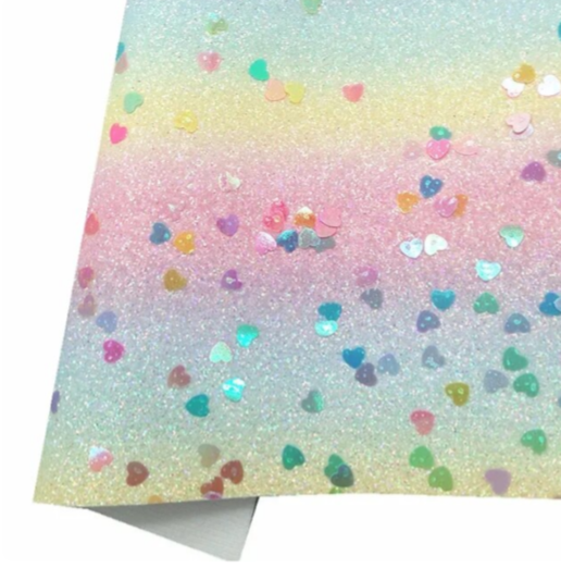 Confetti Hearts Glitter Faux Leather Fabric Sheets