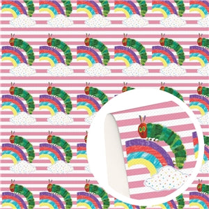 Pink Rainbow Caterpillar Faux Leather Fabric Sheets