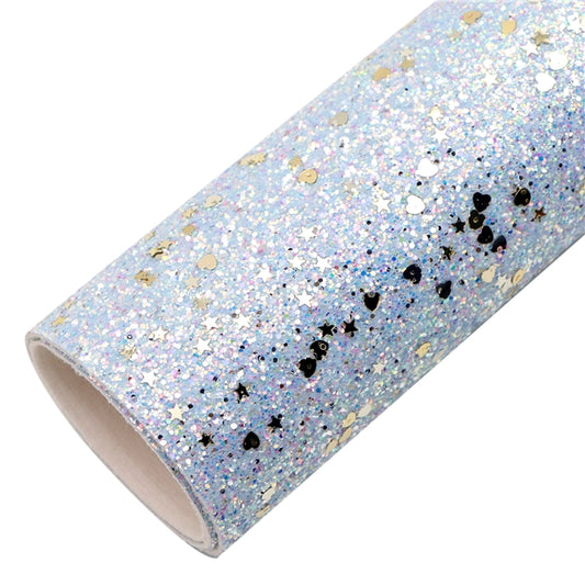 Blue Stardust Chunky Glitter Faux Leather Fabric Sheets