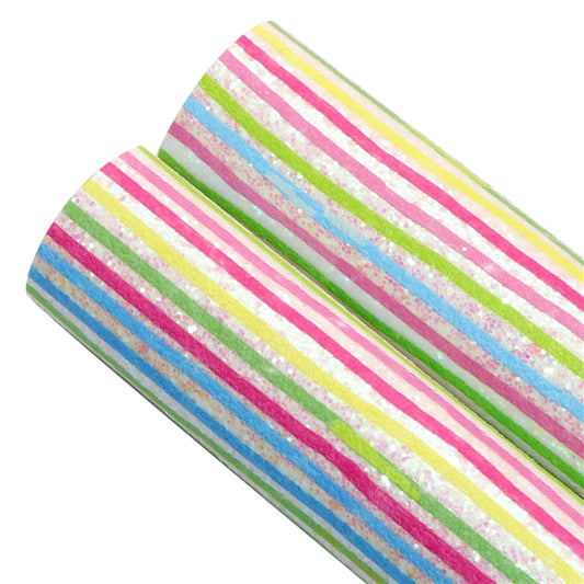 Vibrant Stripes Chunky Glitter Faux Leather Fabric Sheets