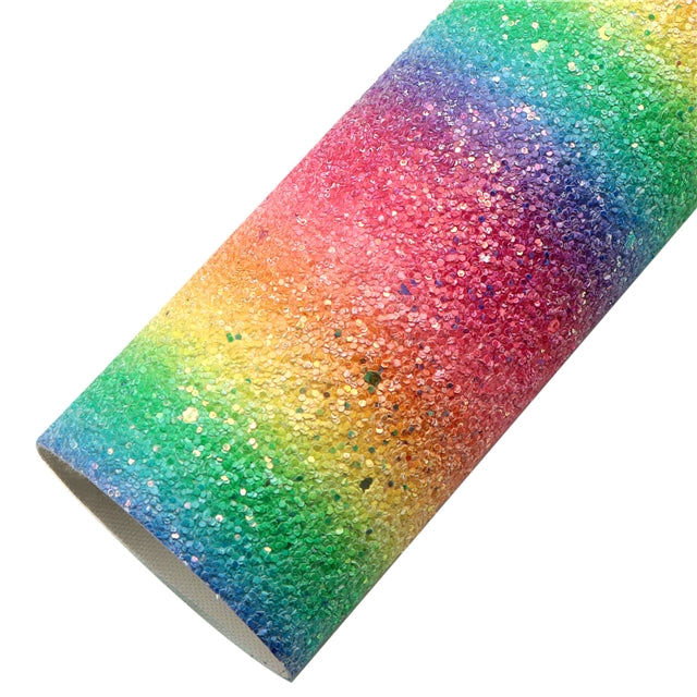 Bright Dazzle Rainbow Glitter Faux Leather Fabric Sheets