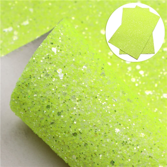 Neon Yellow Chunky Glitter Faux Leather Fabric Sheets