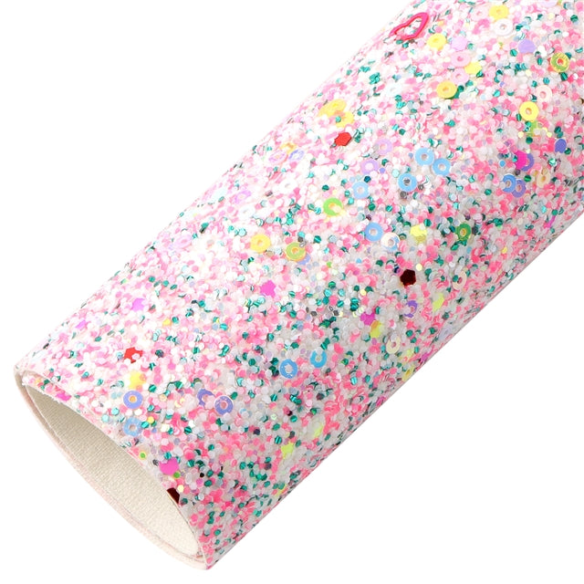 Pink Popsicle Chunky Glitter Faux Leather Fabric Sheets