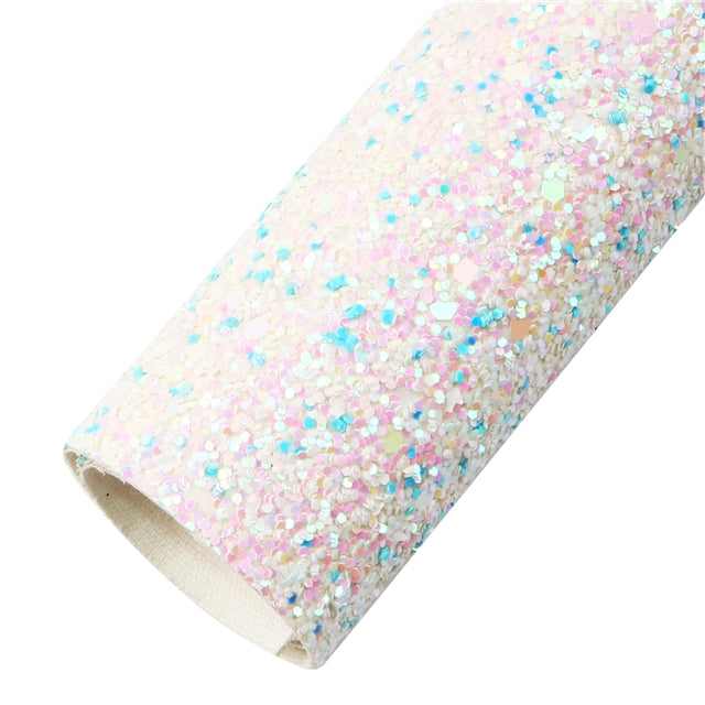 Frosted White Chunky Glitter Faux Leather Fabric Sheets