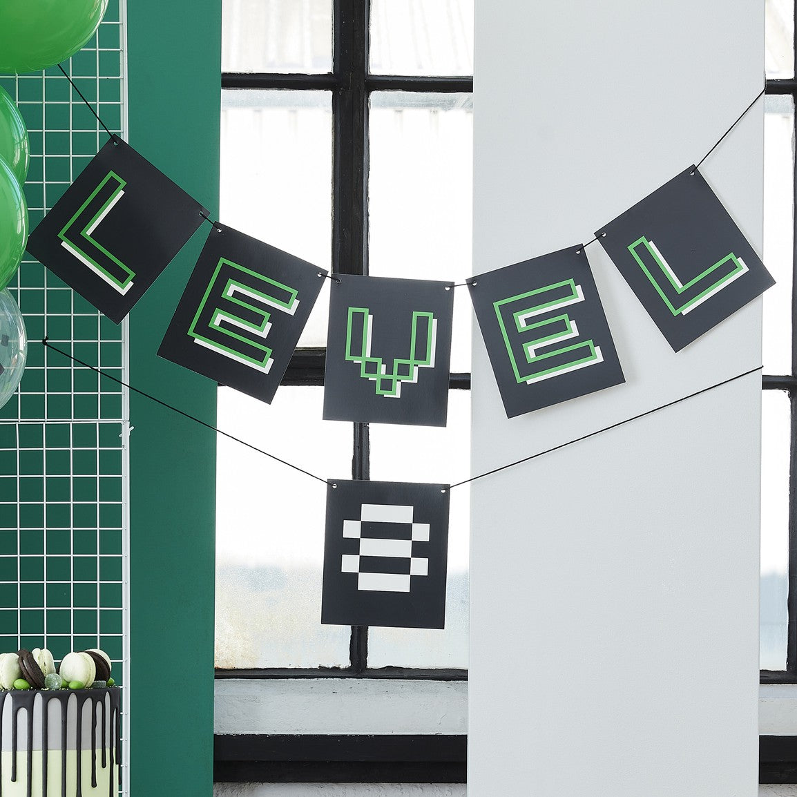 Customisable Age Black and Green Level Up Bunting