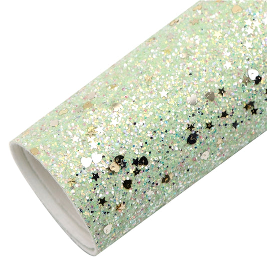 Green Stardust Chunky Glitter Faux Leather Fabric Sheets