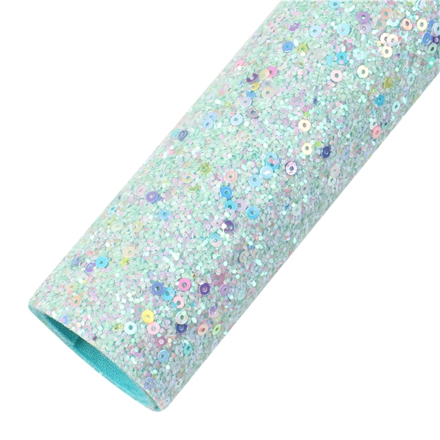 Light Blue Sorbet Chunky Glitter Faux Leather Fabric Sheets