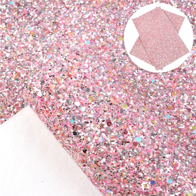 Pink Love Chunky Glitter Faux Leather Fabric Sheets