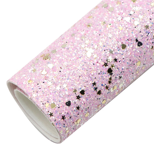 Pink Stardust Chunky Glitter Faux Leather Fabric Sheets