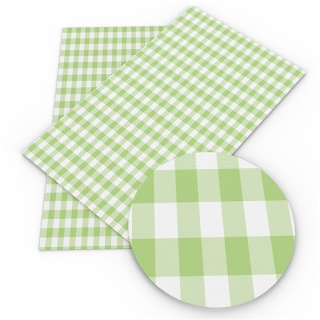 Green Gingham Faux Leather Fabric Sheets