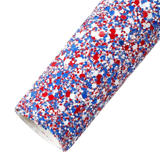 Independence Day Chunky Glitter Faux Leather Fabric Sheets