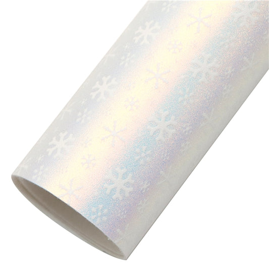 Frosted Pearlescent Snowflakes Faux Leather Fabric Sheets