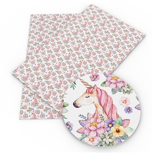 Floral Unicorn Faux Leather Fabric Sheets