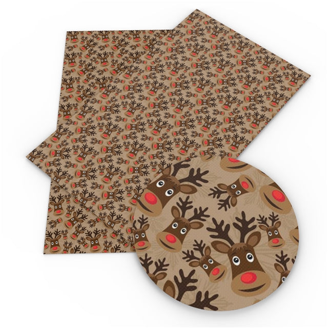 Red Nosed Reindeer Face Faux Leather Fabric Sheets