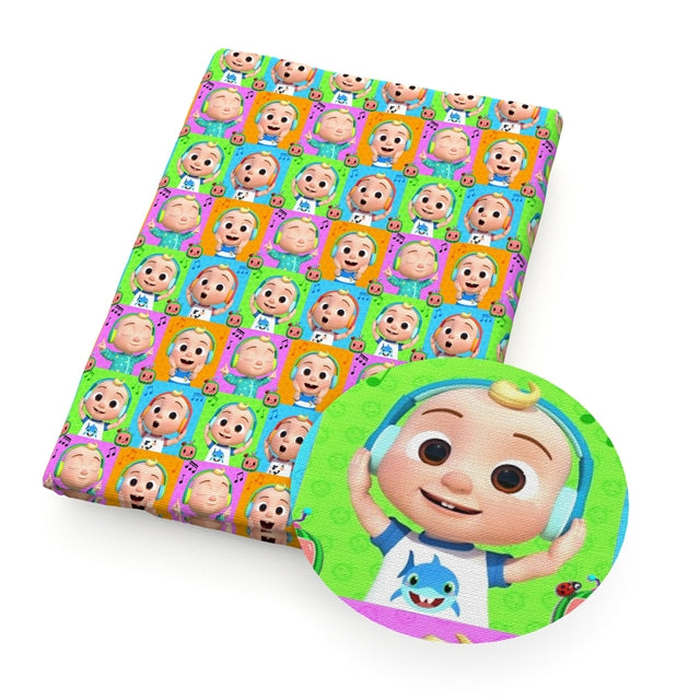 Boy Character Cocomelon Faux Leather Fabric Sheets