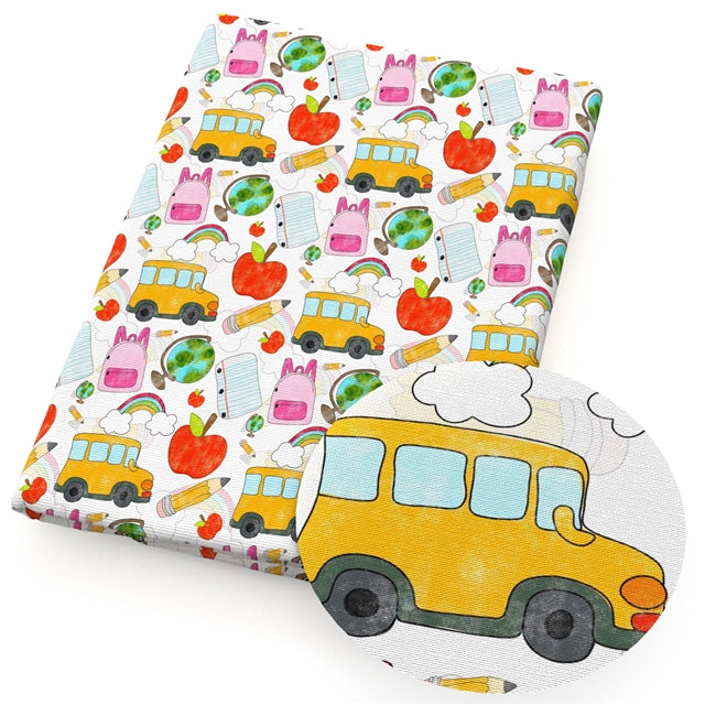 School Adventure Faux Leather Fabric Sheets