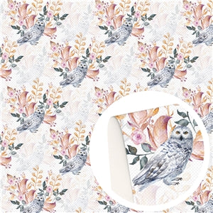 Floral Owl Faux Leather Fabric Sheets