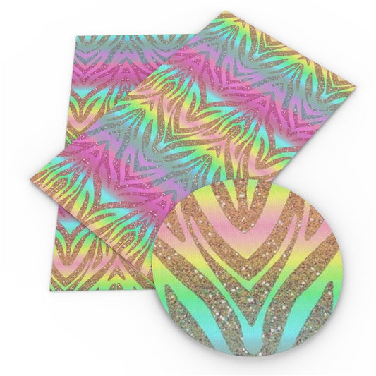 Rainbow Zebra Pattern Faux Leather Fabric Sheets