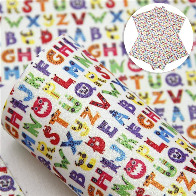 Monster Alphabet Fine Glitter Faux Leather Fabric Sheets