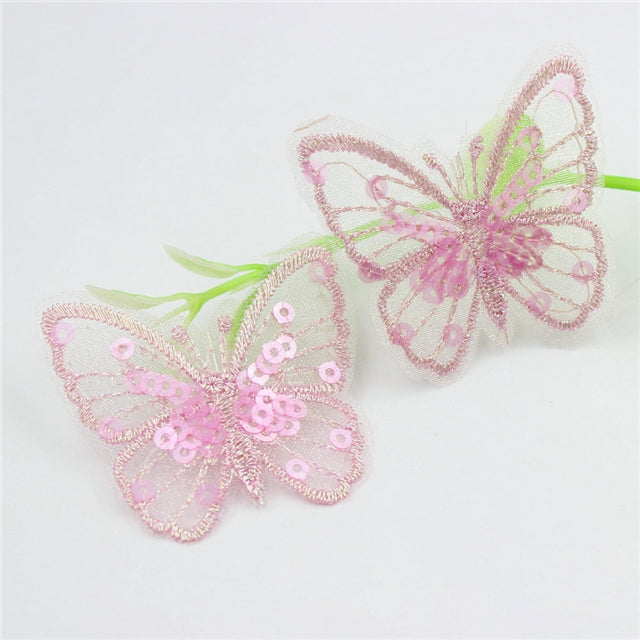 Pink Sequin Mesh Gauze Butterfly