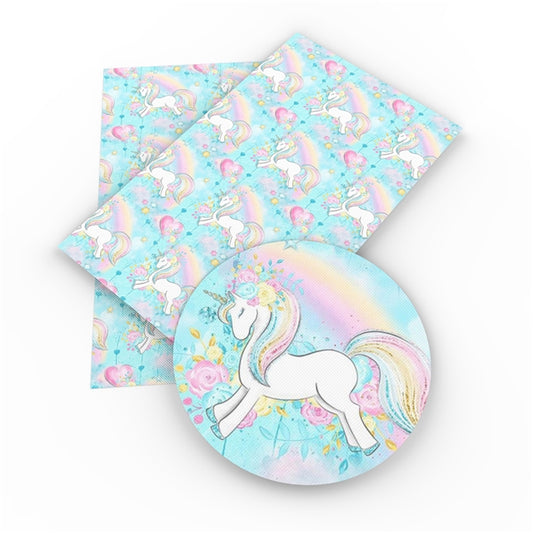 Blue Pastel Unicorn Faux Leather Fabric Sheets