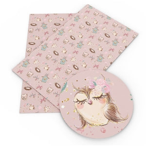 Pink Owls Faux Leather Fabric Sheets