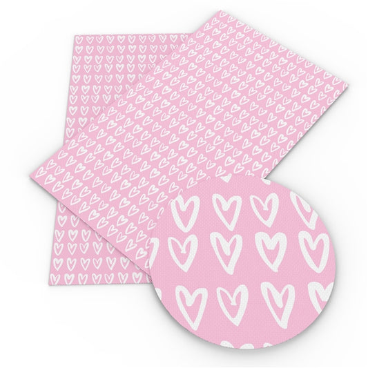 Mini Pink Heart Faux Leather Fabric Sheets