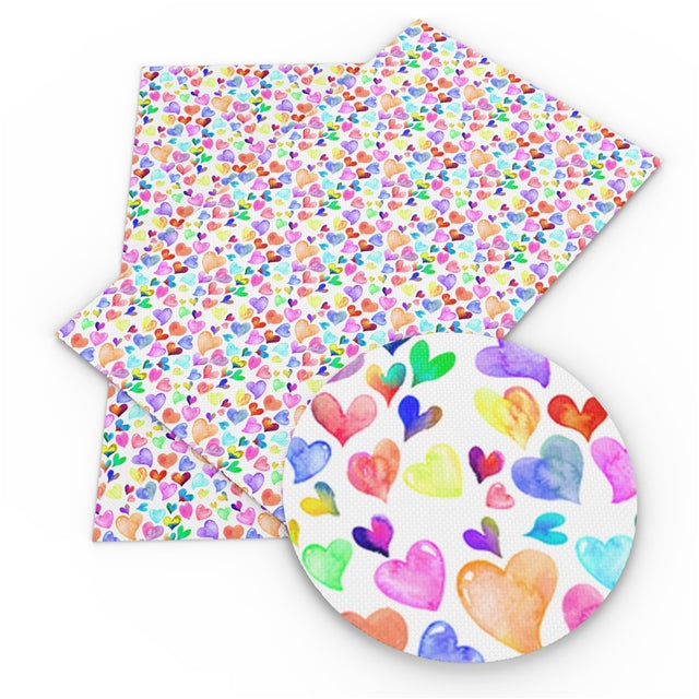 Rainbow Heart Faux Leather Fabric Sheets