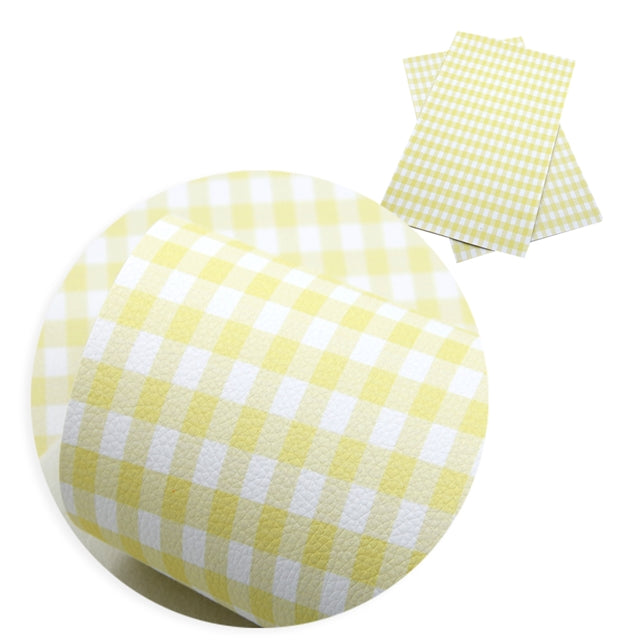 Lemon Gingham Faux Leather Fabric Sheets