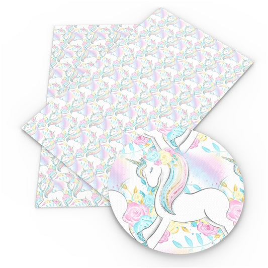 Pastel Rainbow Unicorn Faux Leather Fabric Sheets