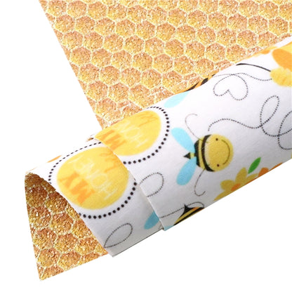 Double Sided Bee & Honey Comb Faux Leather Fabric Sheets