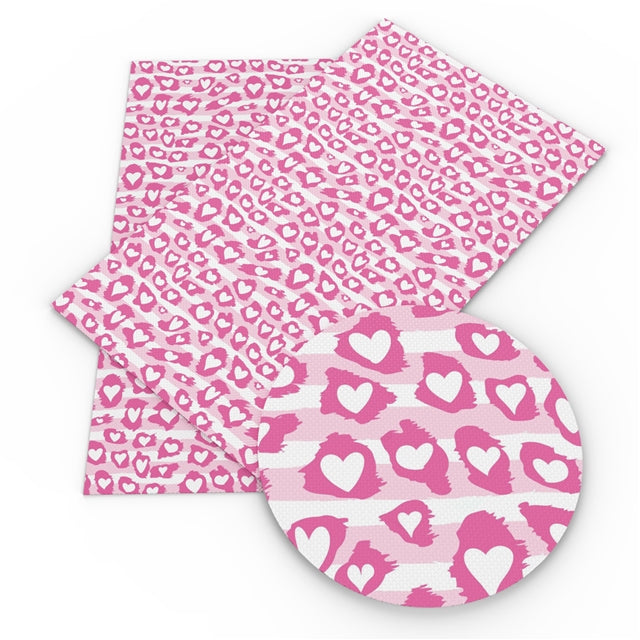 Scribbled Pink Heart Faux Leather Fabric Sheets