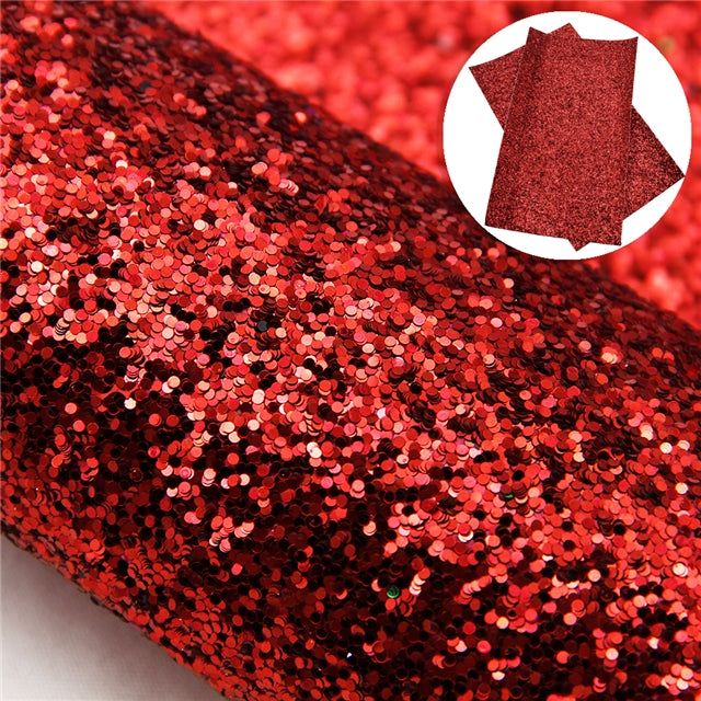 Red Chunky Glitter Faux Leather Fabric Sheets