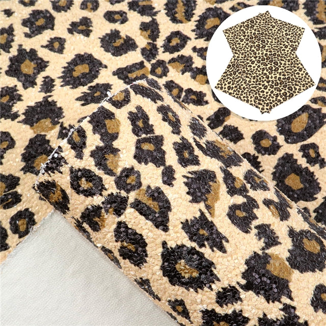 Leopard Print Chunky Glitter Faux Leather Fabric Sheets