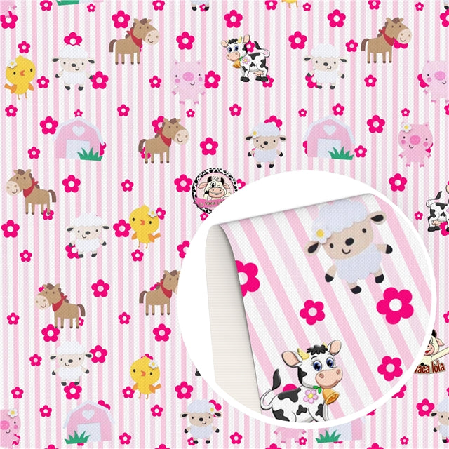 Flower Farm Animals Faux Leather Fabric Sheets