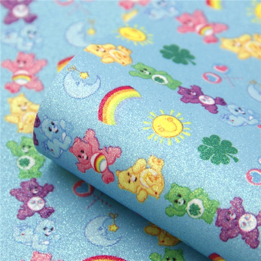 Care Bear Fine Glitter Faux Leather Fabric Sheets